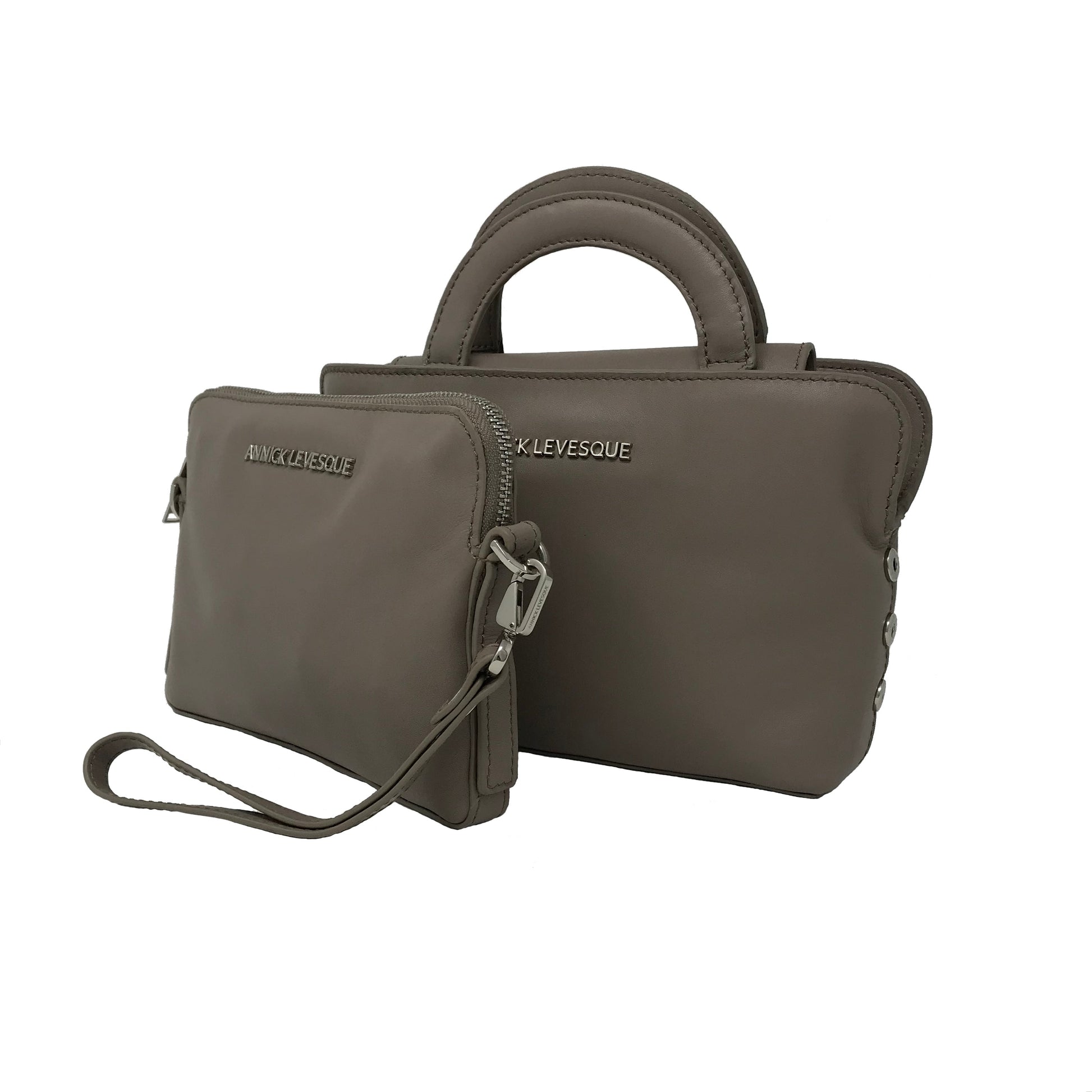 Clarence Leather Handbag, Two-in-One, Taupe