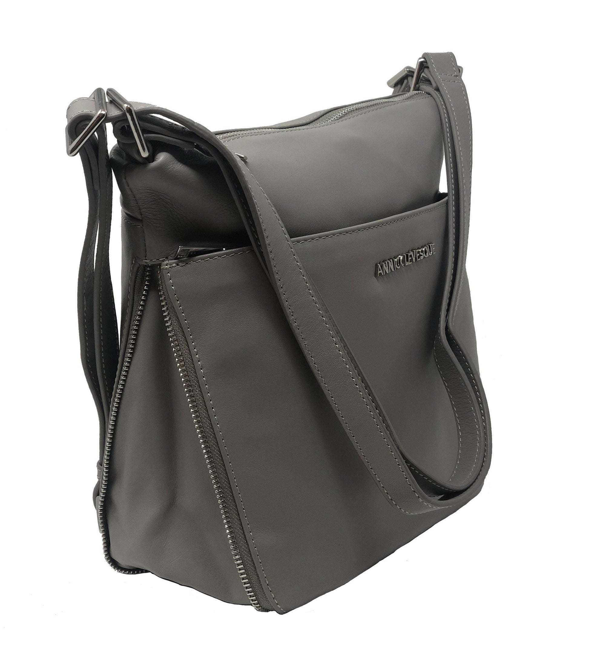 Gray Genuine Leather Transformable Handbag, Josée