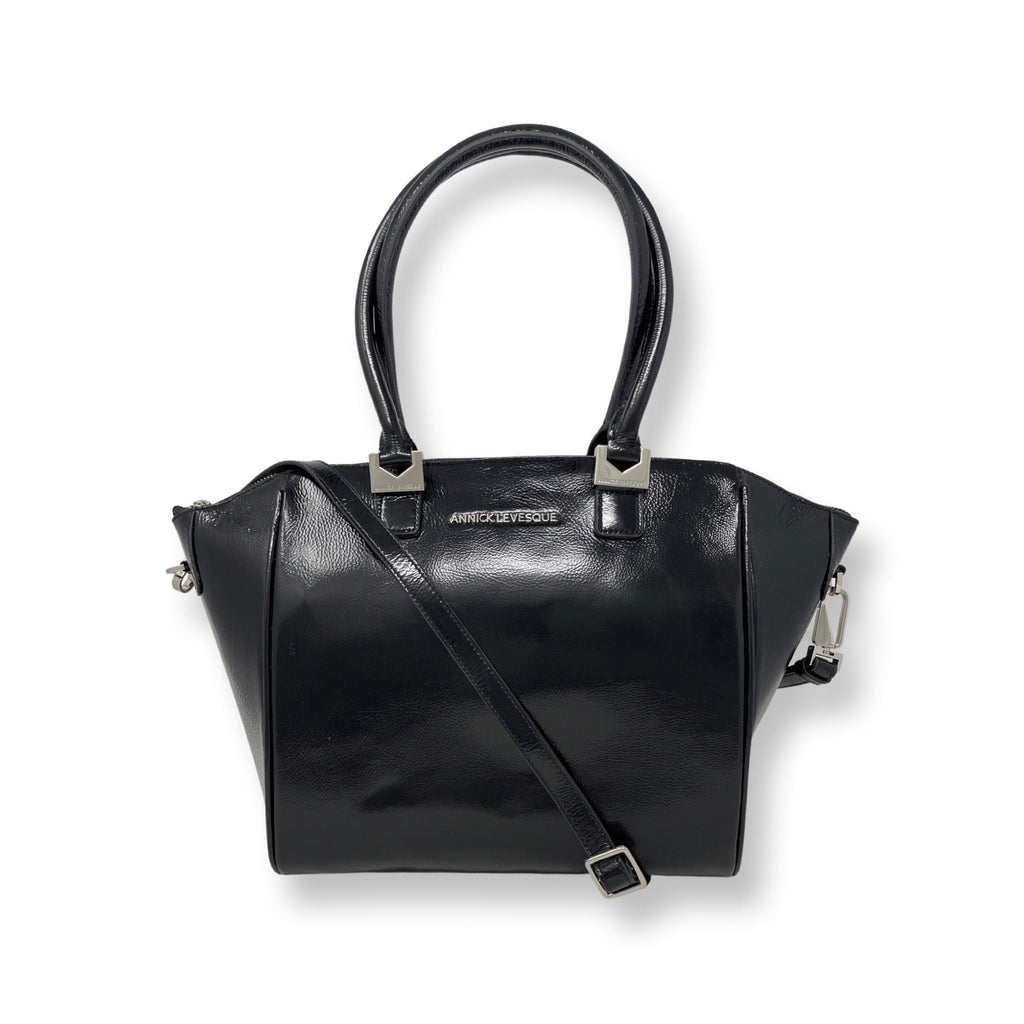 Sac à Main en Cuir Verni Noir Souple, Mona Moyen