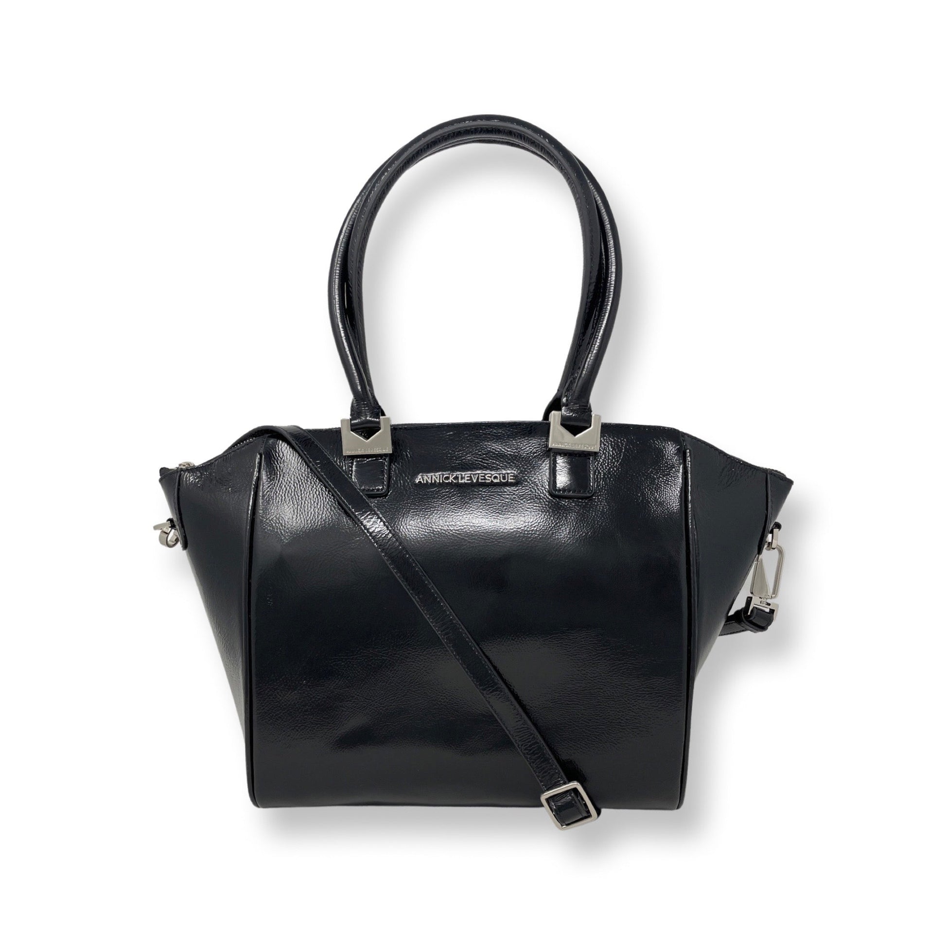 Sac à Main en Cuir Verni Noir Souple, Mona Moyen
