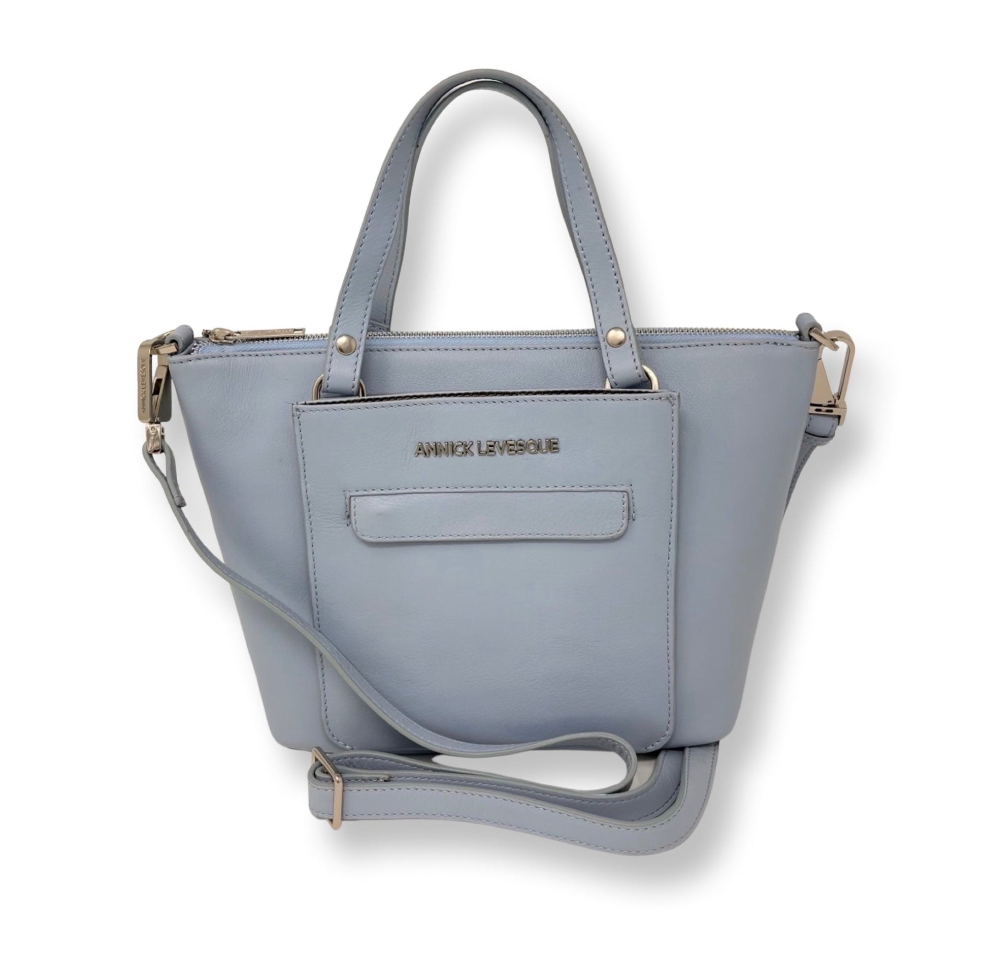 Powder Blue Leather Handbag, 2-in-1 | Lina