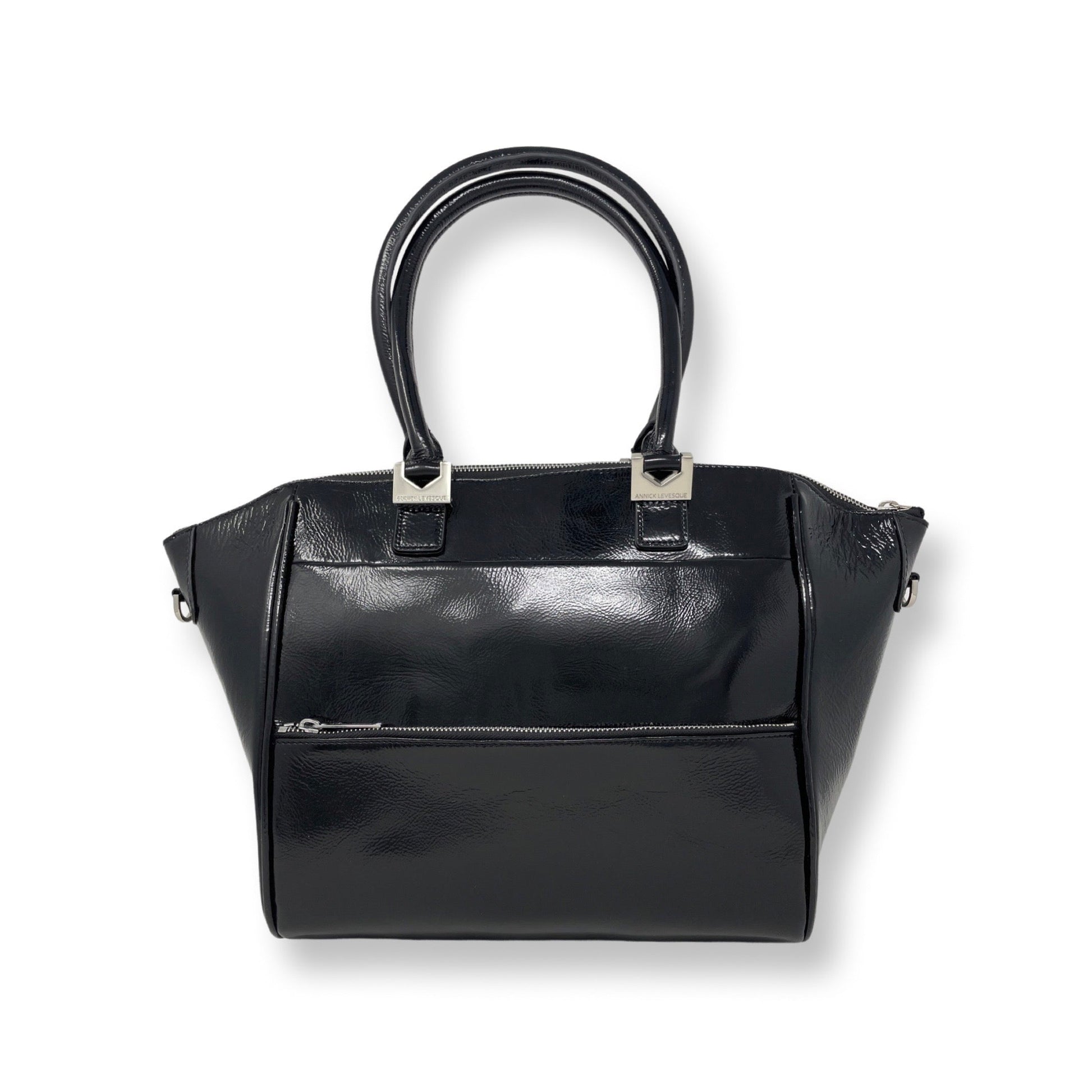 Sac à Main en Cuir Verni Noir Souple, Mona Moyen