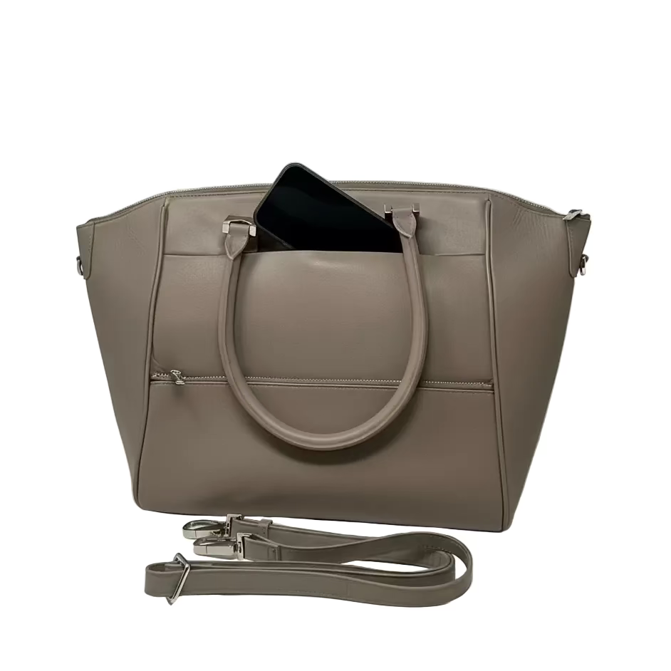 Large Taupe Leather Handbag | Mona