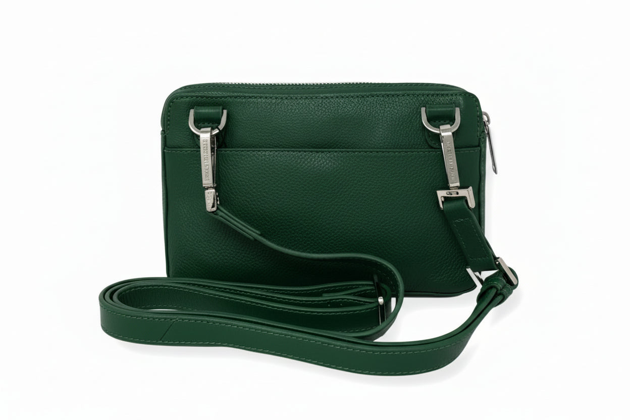Small Genuine Leather Crossbody Bag Dark Green, Annie