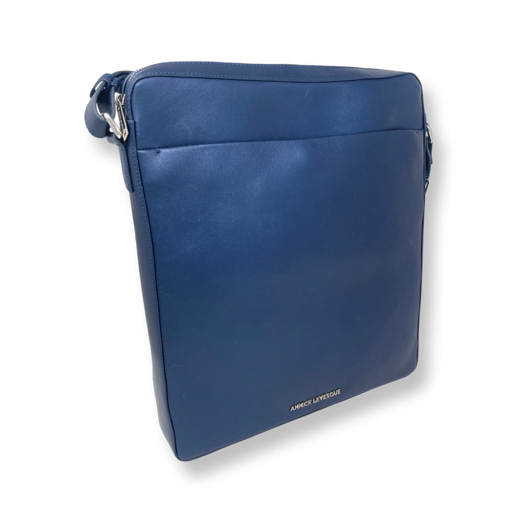 Navy Blue Leather Shoulder Laptop Bag | MalKa