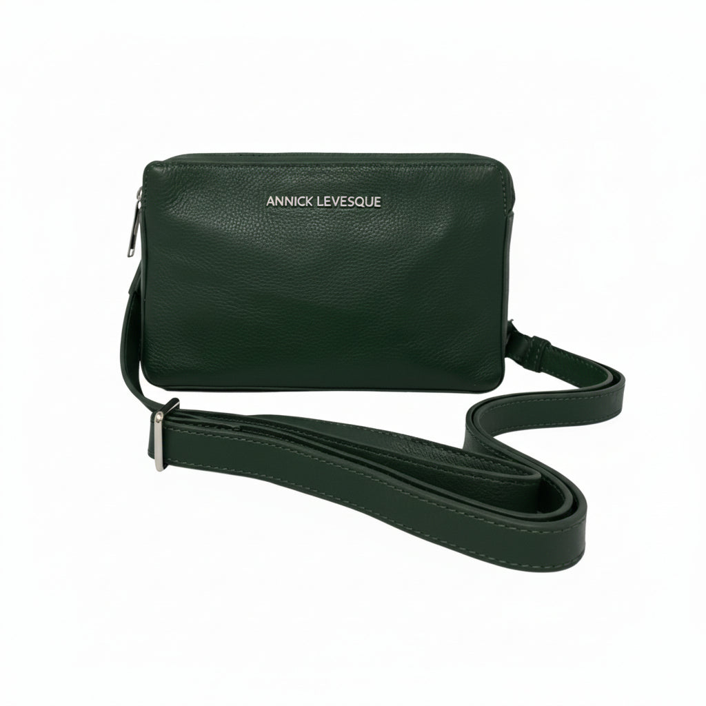 Small Genuine Leather Crossbody Bag Dark Green, Annie