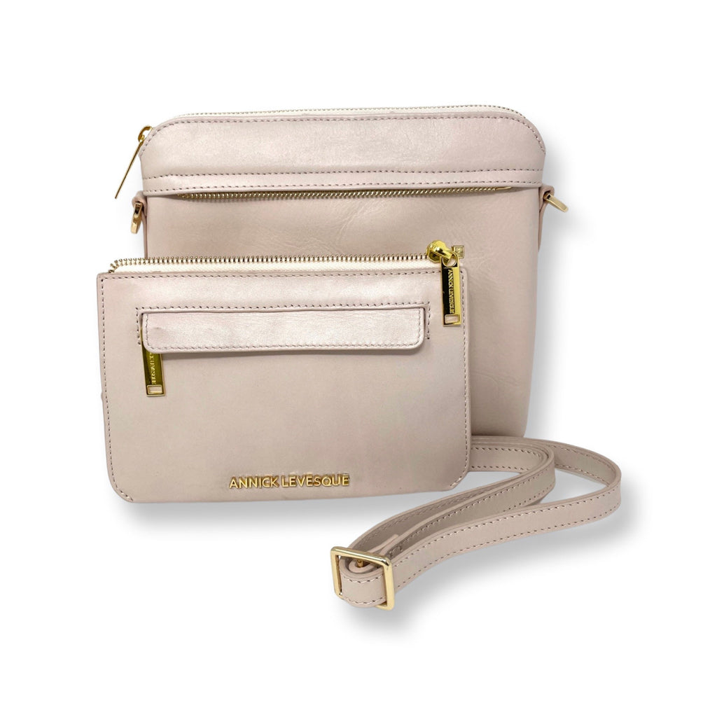 Small Powder Pink Leather Crossbody Bag, Brigitte