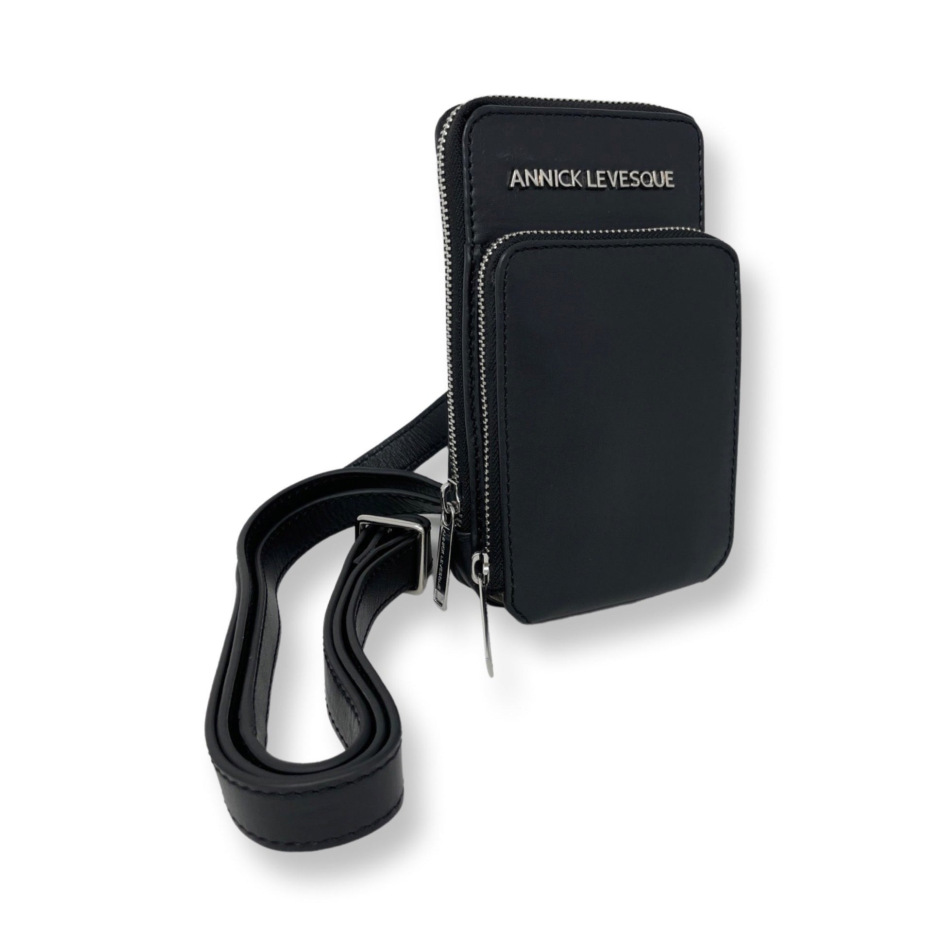Small Black Genuine Leather Shoulder Bag, Marie-Josée