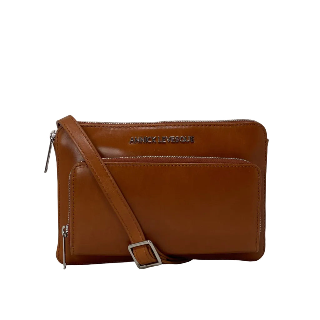 Small Leather Crossbody Wallet in Cognac, Carmen