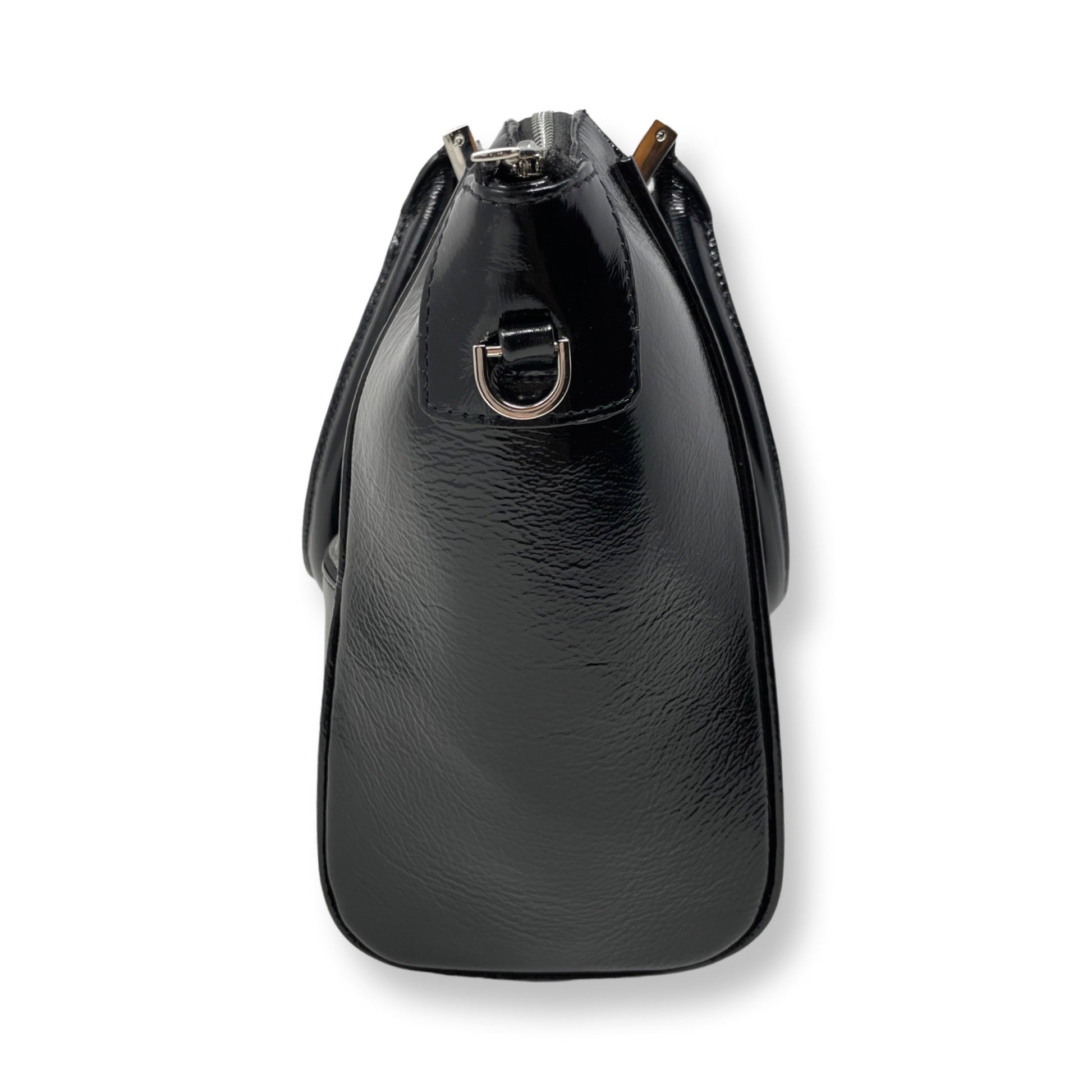 Sac à Main en Cuir Verni Noir Souple, Mona Moyen