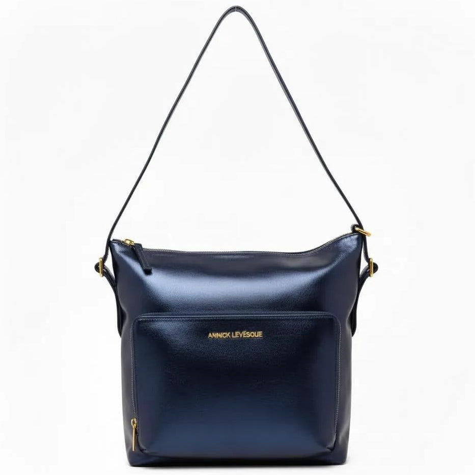 Transformable Navy Blue Leather Handbag, Alexandra