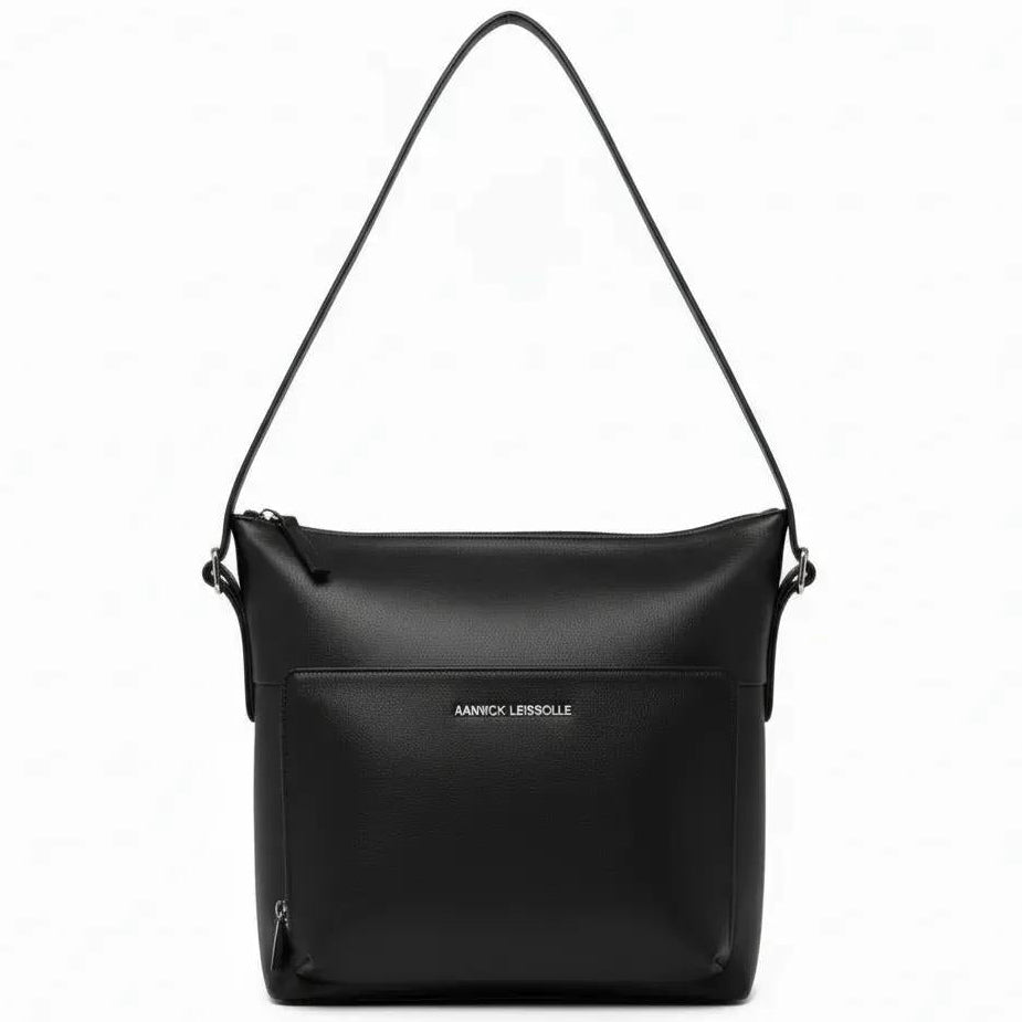 Transformable Black Genuine Leather Handbag - Alexandra