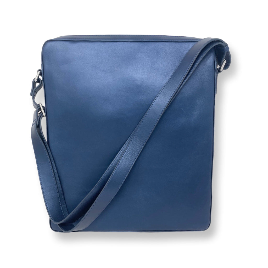 Navy Blue Leather Shoulder Laptop Bag | MalKa