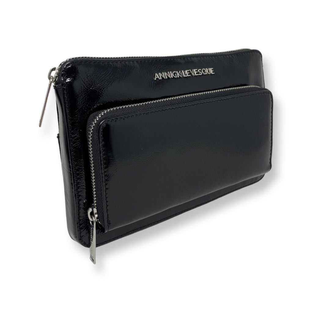 Small Black Patent Leather Crossbody Wallet, Carmen - PREORDER