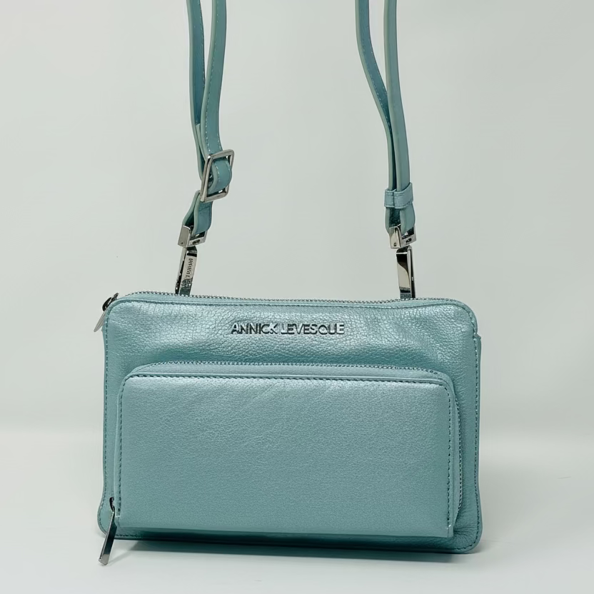 Small Genuine Leather Handbag-Wallet in Sky Blue, Carmen