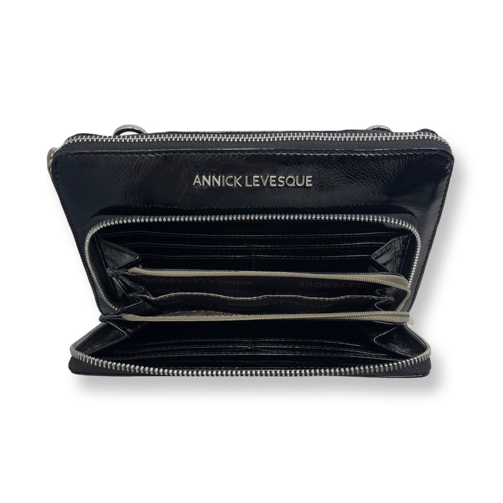 Small Black Patent Leather Crossbody Wallet, Carmen - PREORDER