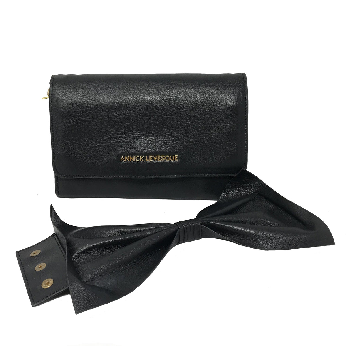 Black Genuine Leather Handbag with Bow | Scarlett - PREORDER