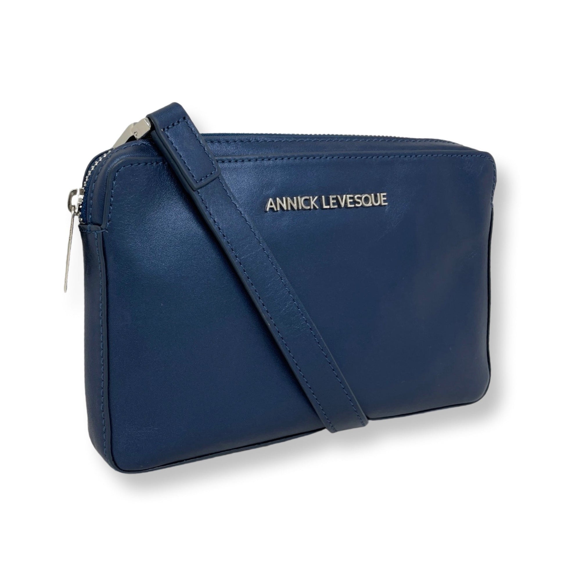 Small Navy Blue Leather Crossbody Bag, Annie