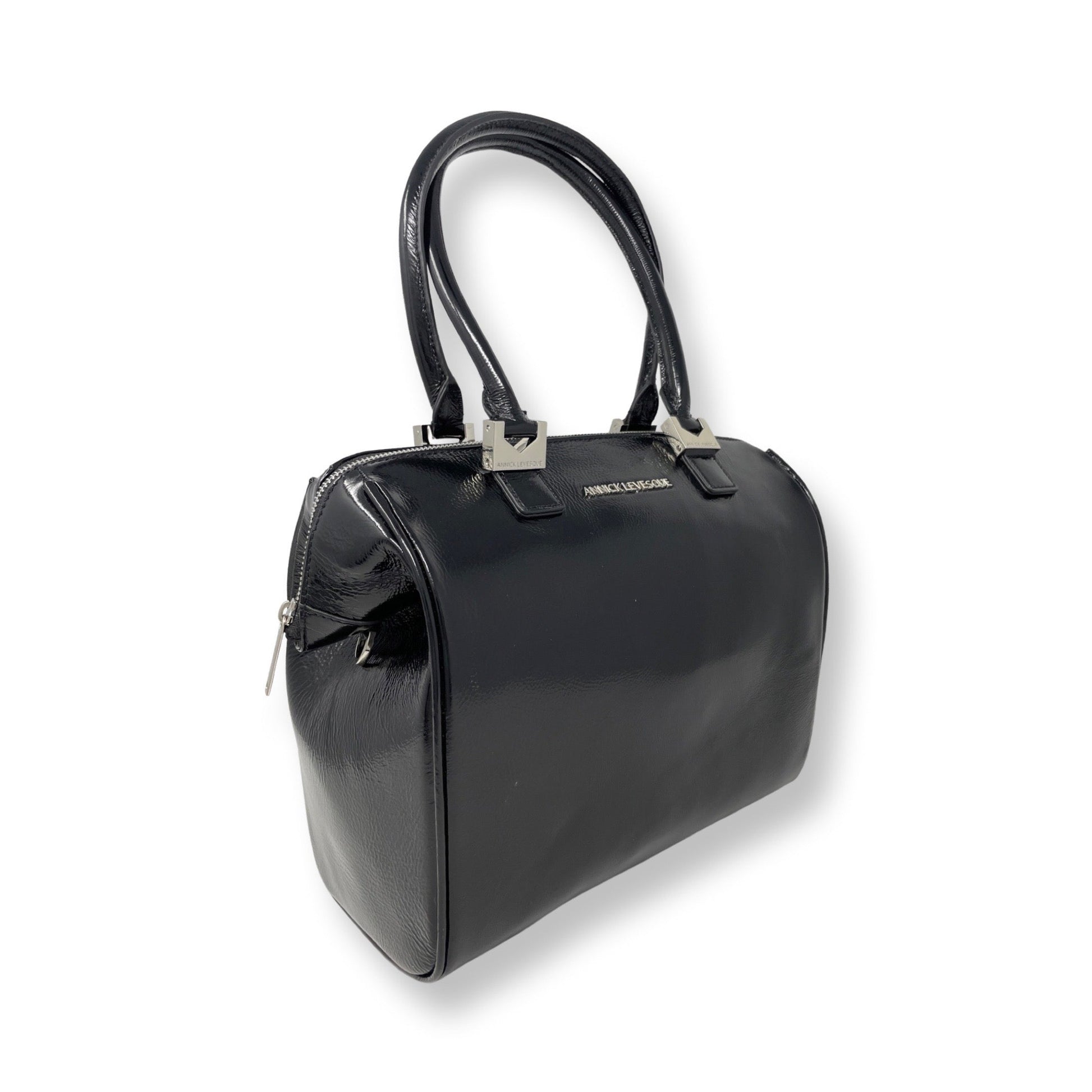 Sac à Main en Cuir Verni Noir Souple, Mona Moyen