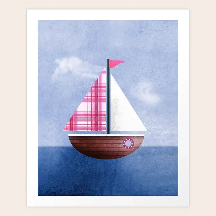 Impression d'art nautique rose représentant un voilier