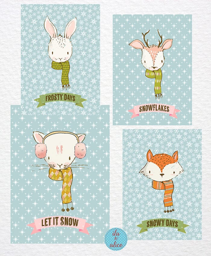 Illustrated Winter Woodland Animal Postcards