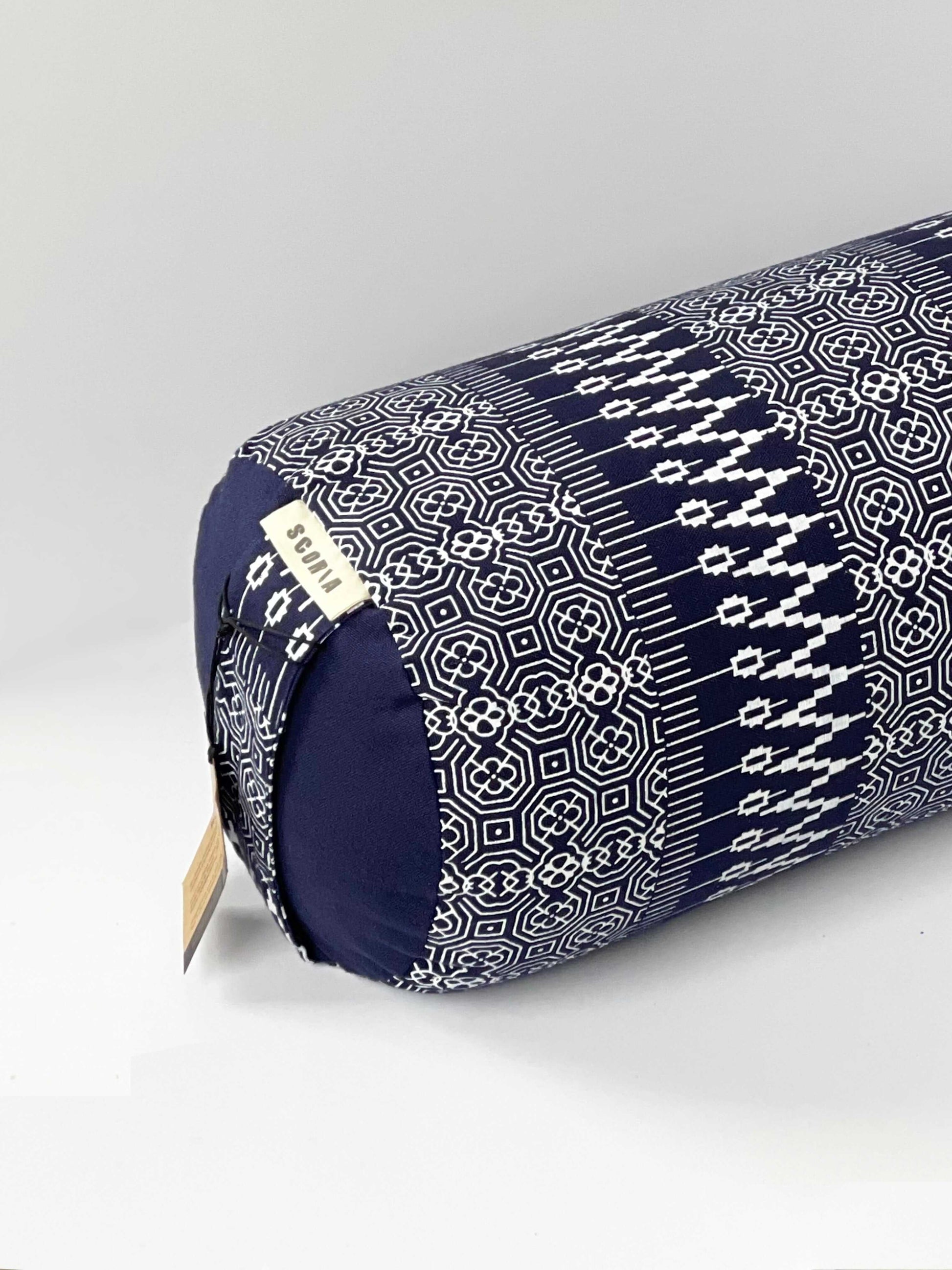 Round Yoga Bolster | Natural & Organic | Navy Print