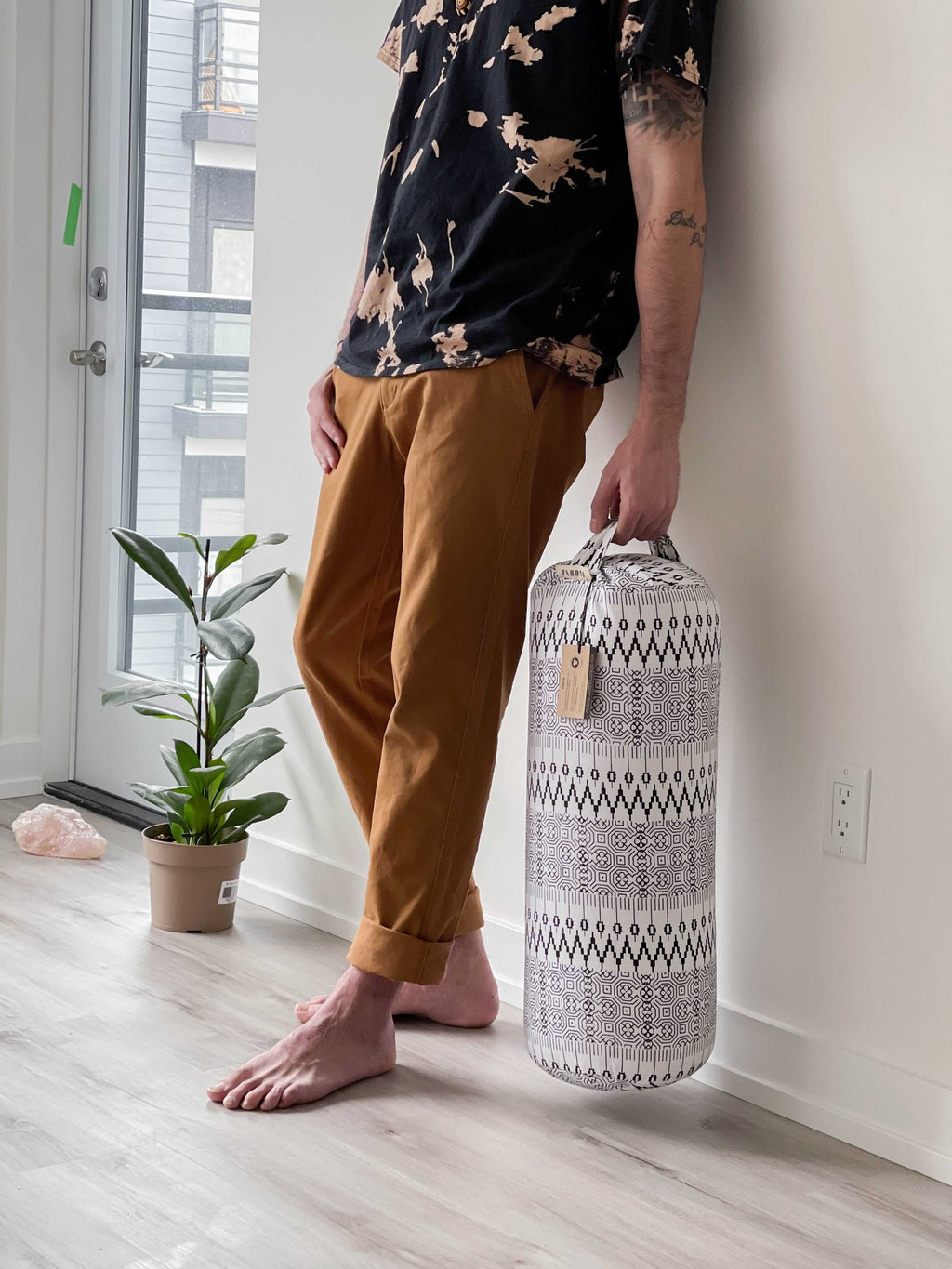 Round Yoga Bolster | Natural & Organic | Black & White Print