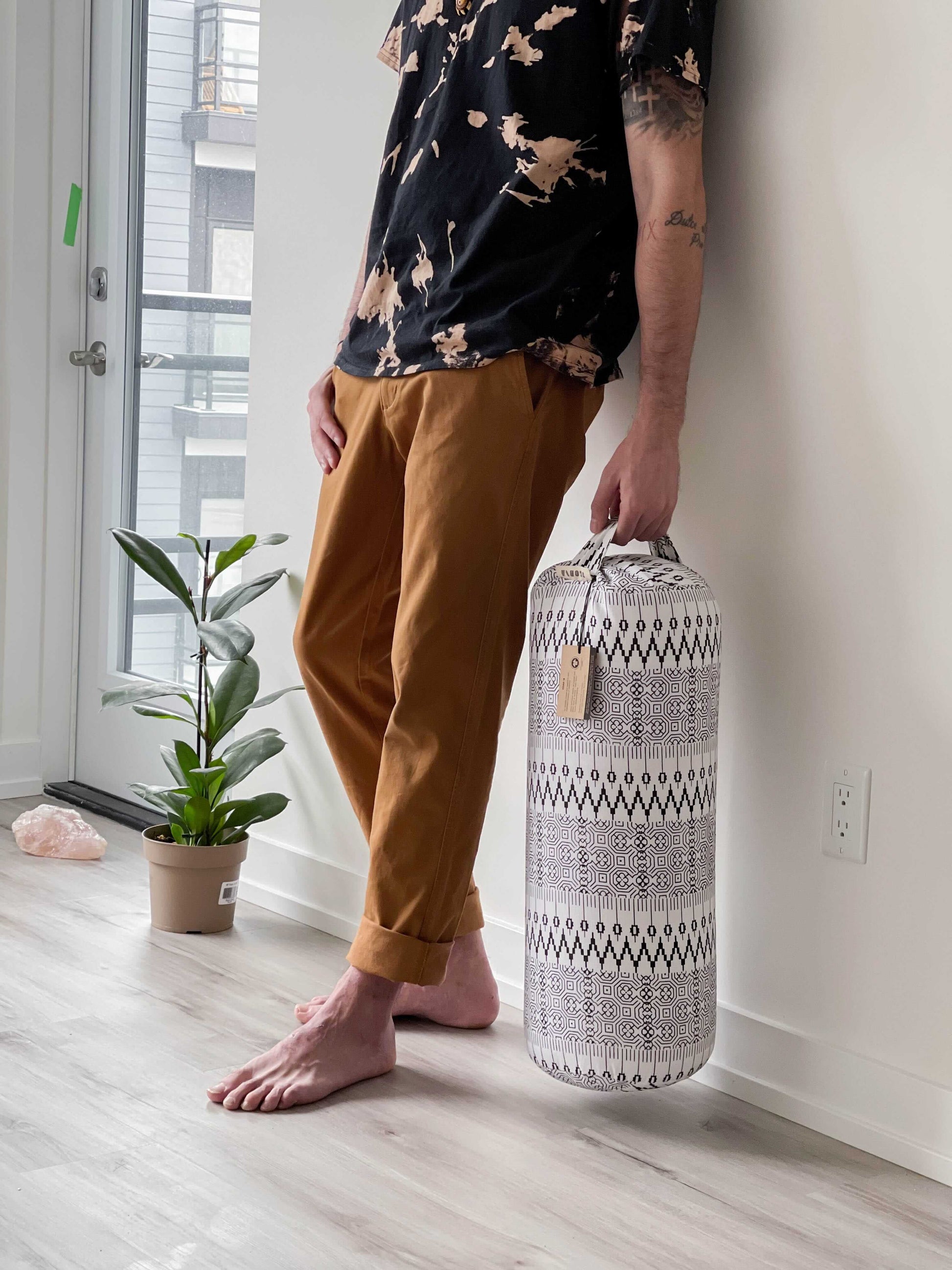 Round Yoga Bolster | Natural & Organic | Black & White Print