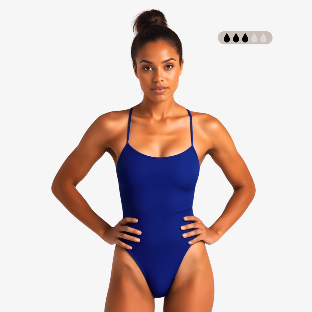 Maillot de bain une pièce menstruel SecureFlo Cobalt à nouer dans le dos, par Norca