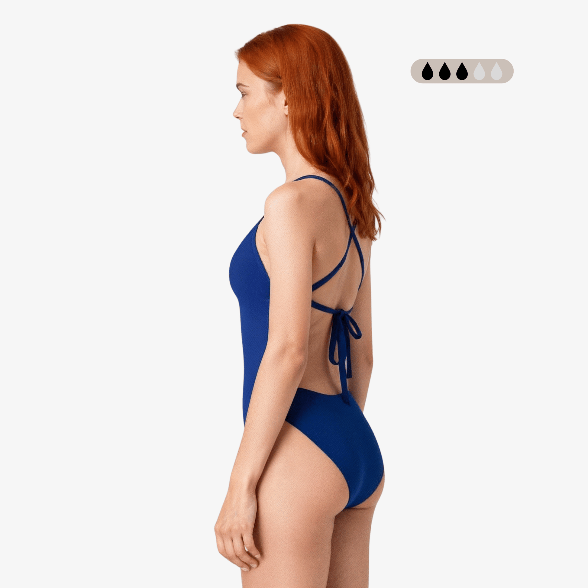 Maillot de bain une pièce menstruel SecureFlo Cobalt à nouer dans le dos, par Norca