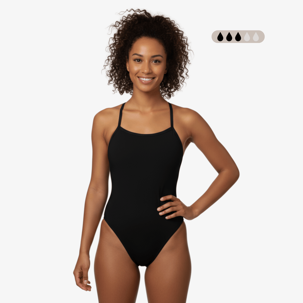 Maillot de bain une pièce menstruel SecureFlo Onyx à nouer dans le dos, par Norca