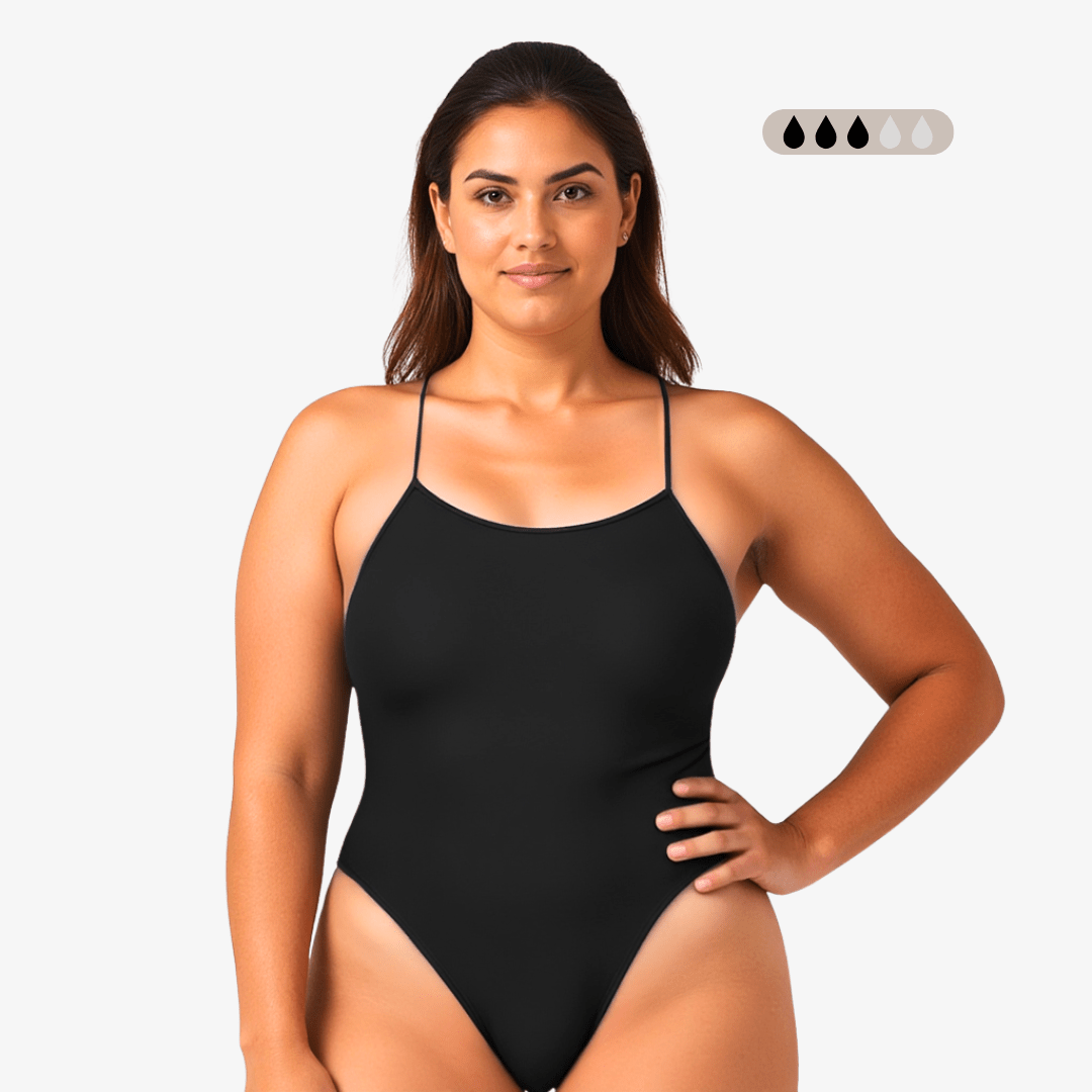 Maillot de bain une pièce menstruel SecureFlo Onyx à nouer dans le dos, par Norca
