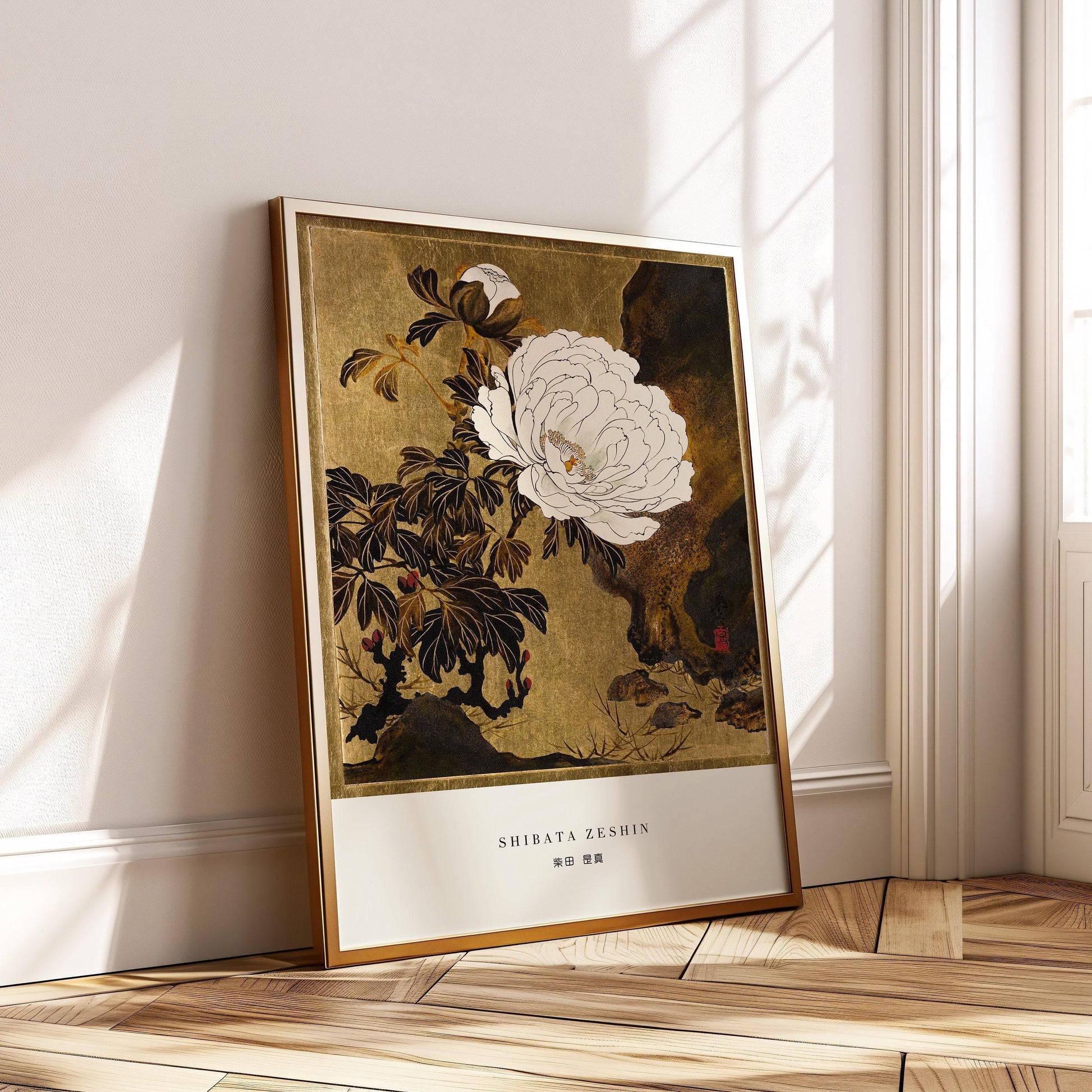 Estampe de pivoines de Shibata Zeshin : Art japonais ancien sur bois