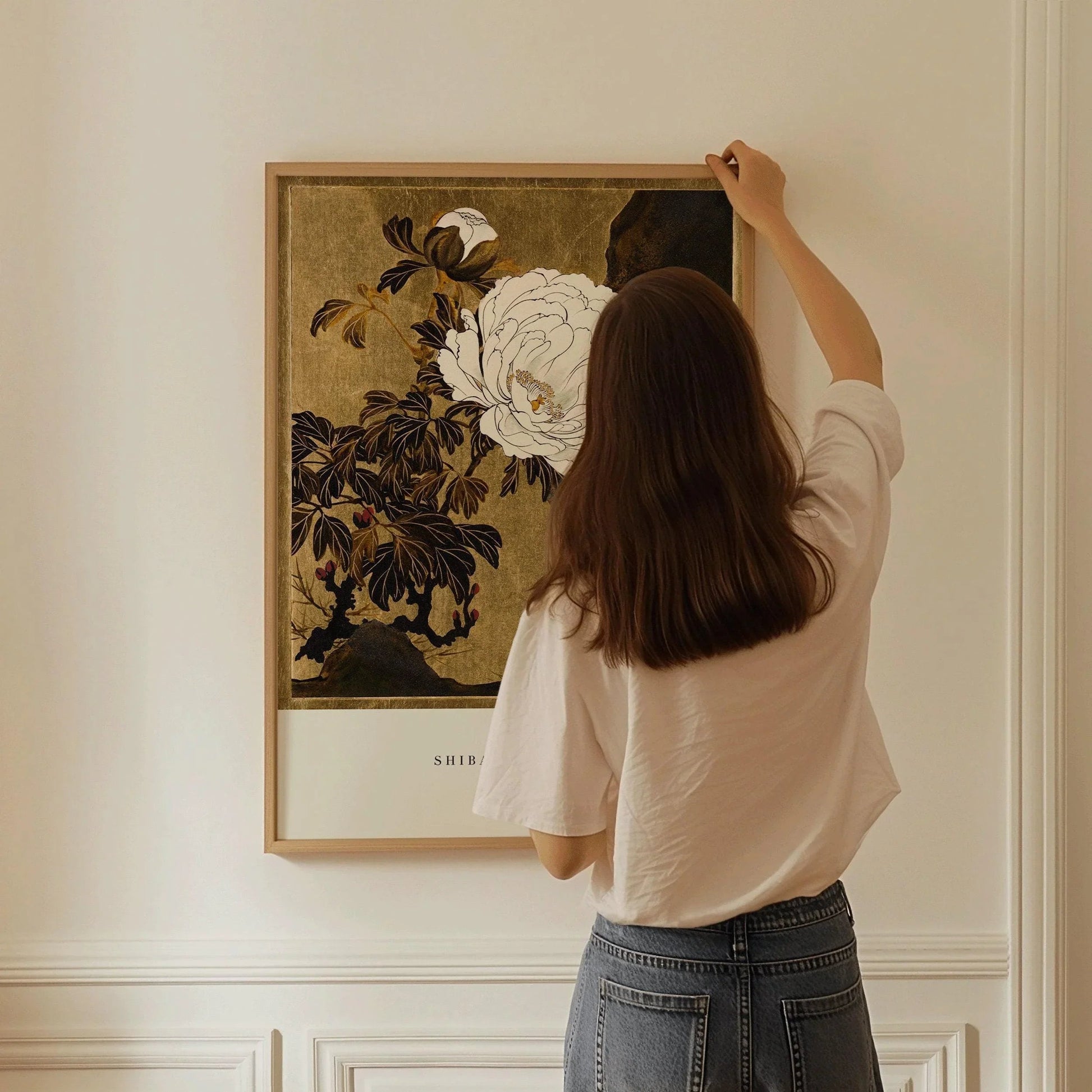 Estampe de pivoines de Shibata Zeshin : Art japonais ancien sur bois