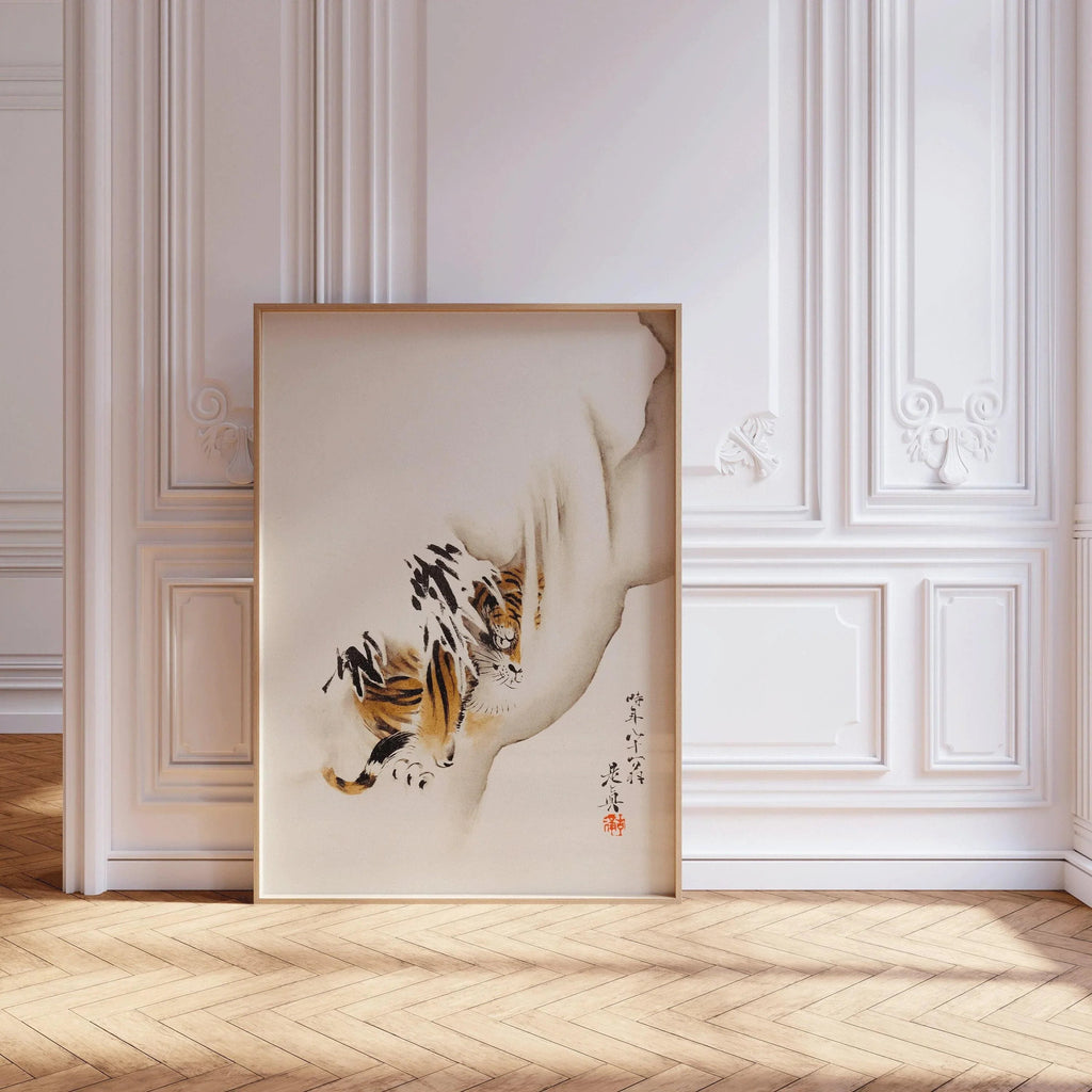 Estampe du tigre de Shibata Zeshin : Art japonais ancien sur bois