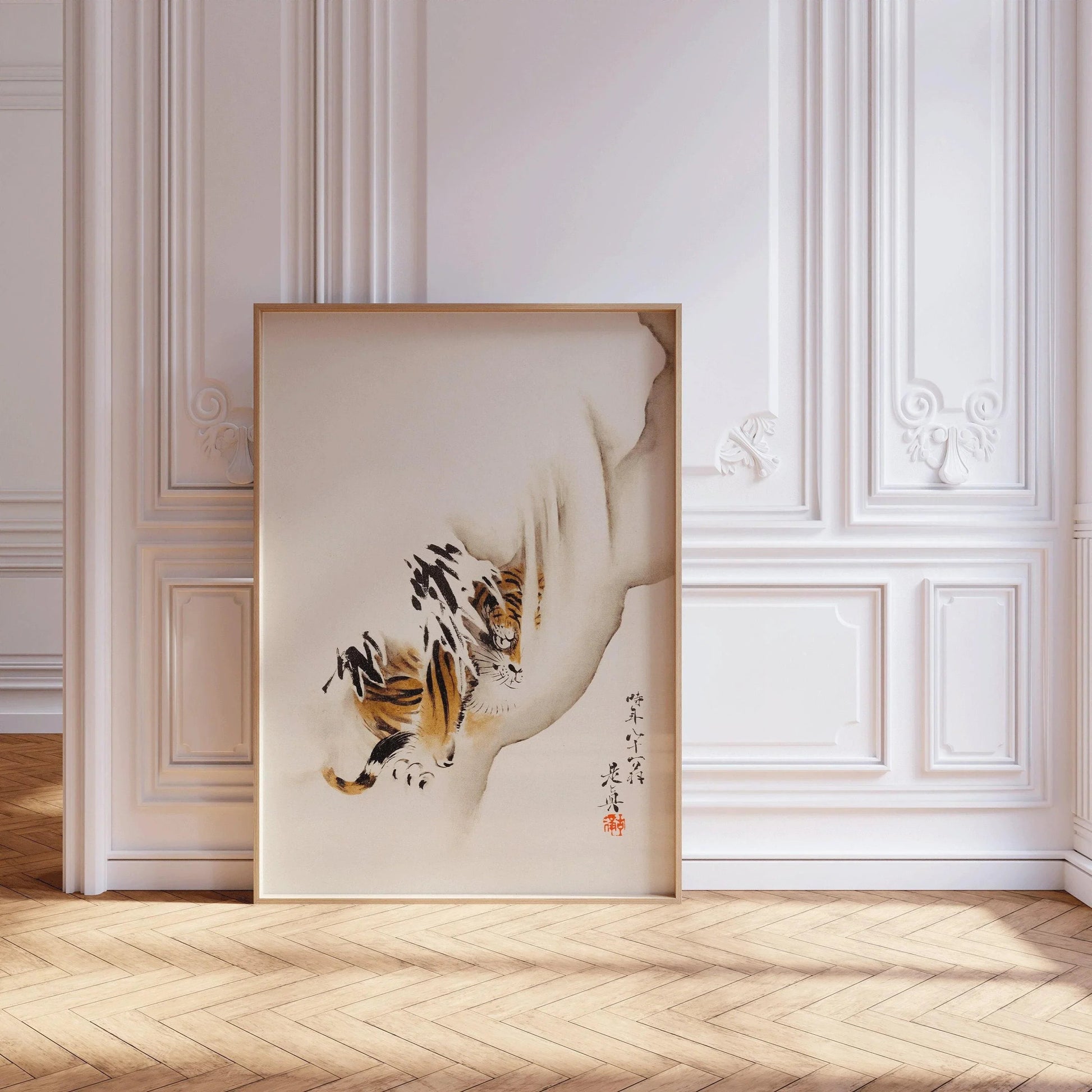 Estampe du tigre de Shibata Zeshin : Art japonais ancien sur bois