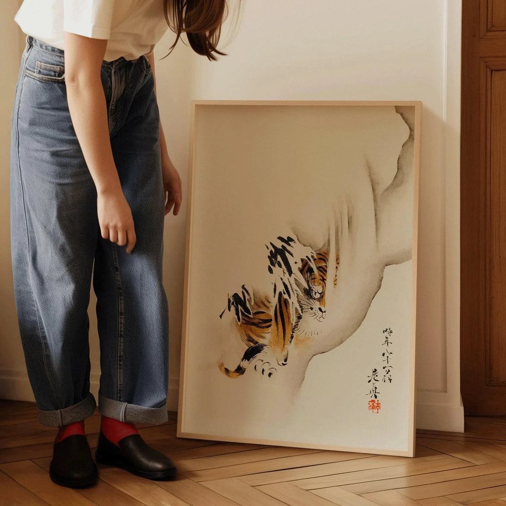 Estampe du tigre de Shibata Zeshin : Art japonais ancien sur bois