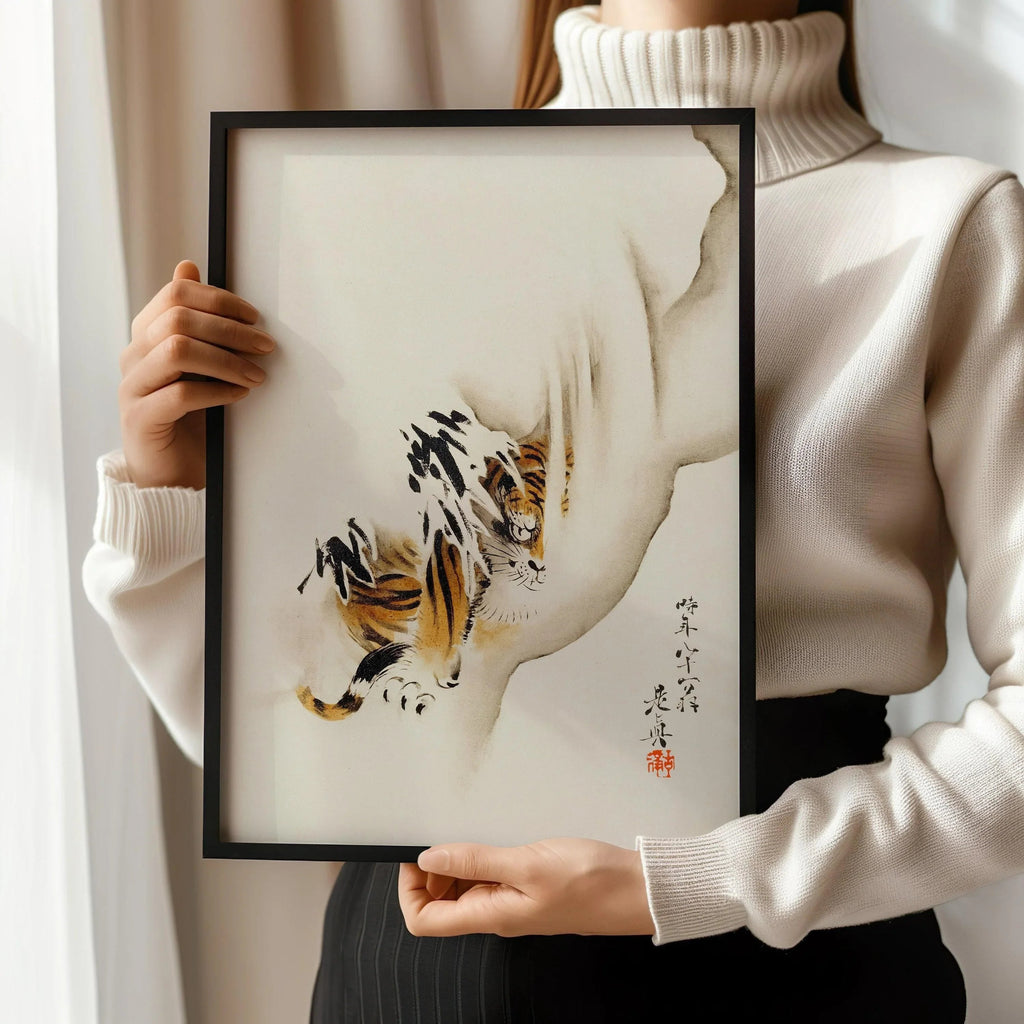 Estampe du tigre de Shibata Zeshin : Art japonais ancien sur bois