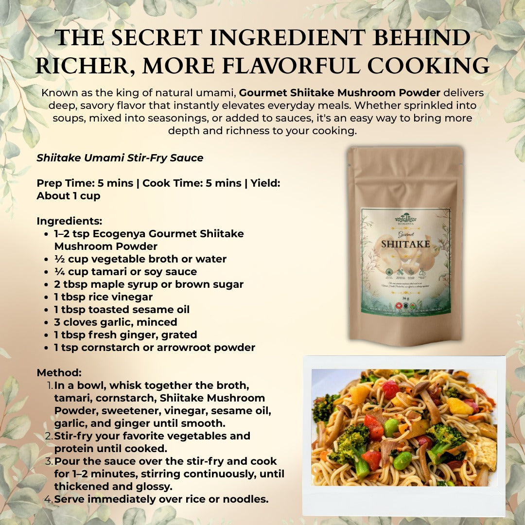 Ecogenya Gourmet Shiitake Mushroom Powder – Organic Fruiting Body Extract for Umami Cooking