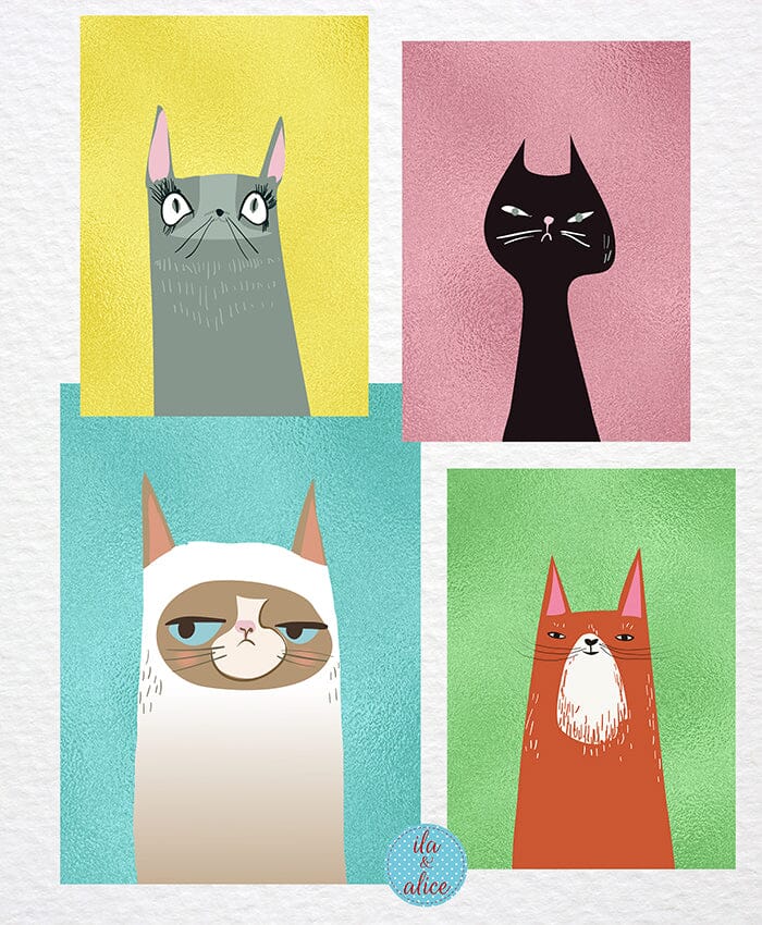 Funny Cat Illustration Postcards