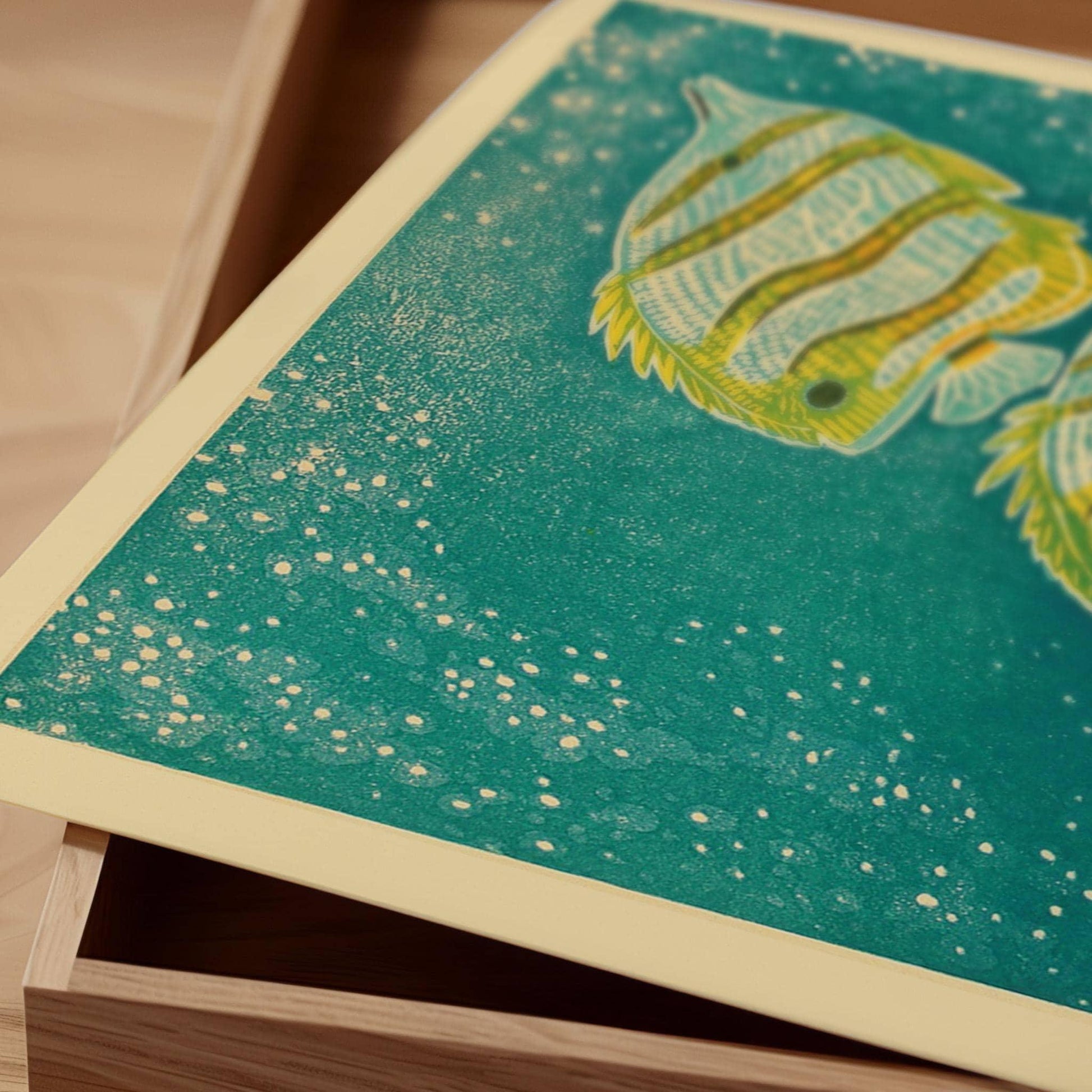 Estampe giclée de Shiro Kasamatsu représentant un poisson-ange : estampe japonaise vintage sur bois.