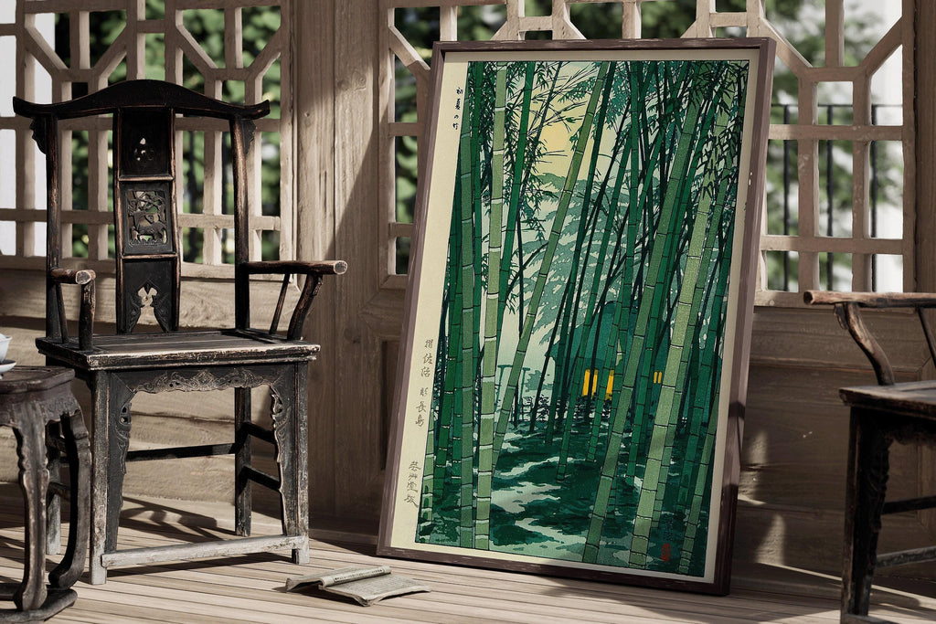Estampe giclée de Shiro Kasamatsu représentant une forêt de bambous : estampe japonaise ancienne sur bois.