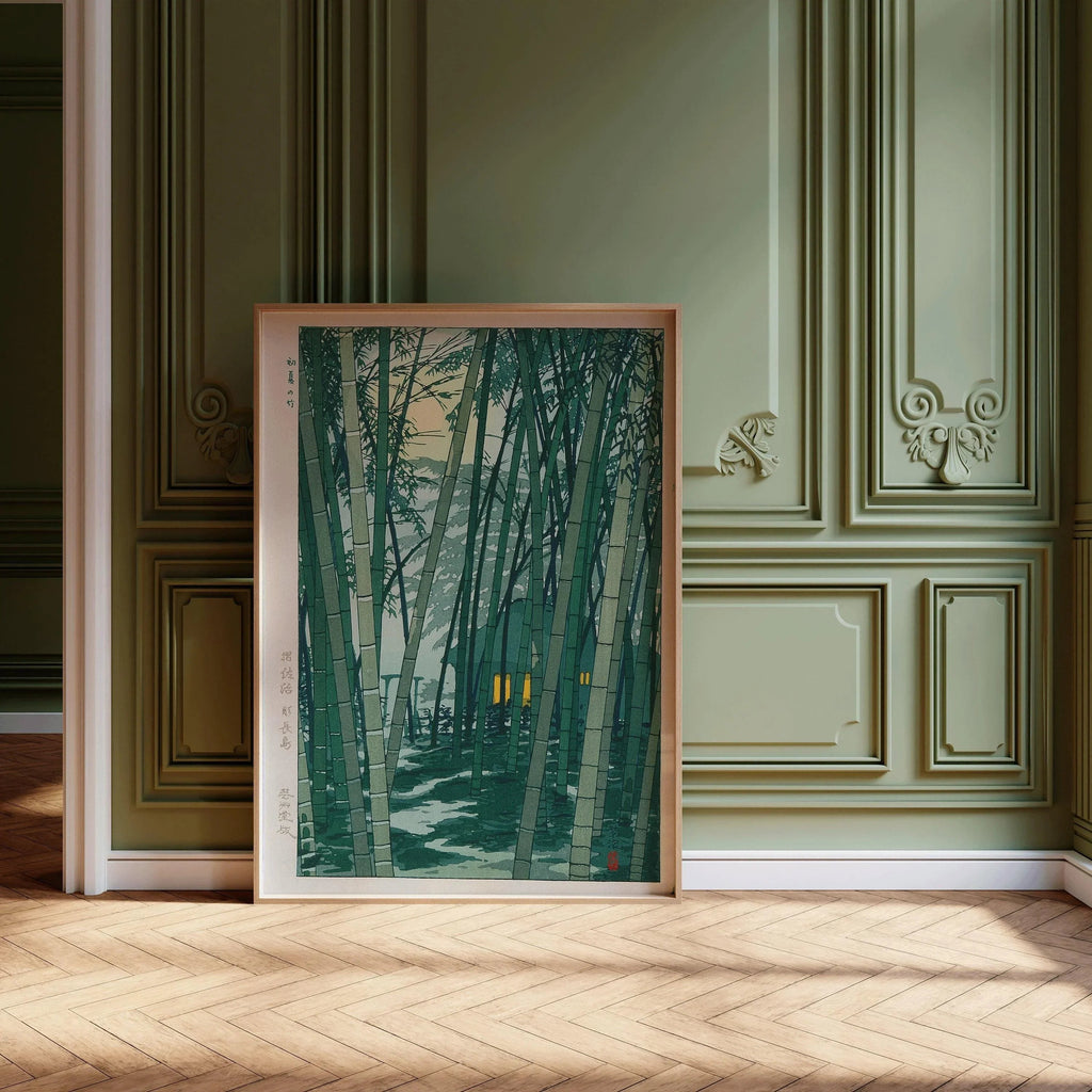 Estampe giclée de Shiro Kasamatsu représentant une forêt de bambous : estampe japonaise ancienne sur bois.