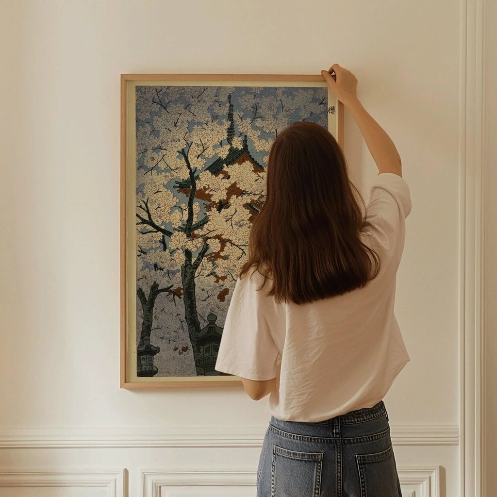 Estampe de fleurs de cerisier de Shiro Kasamatsu : Art japonais ancien sur bois
