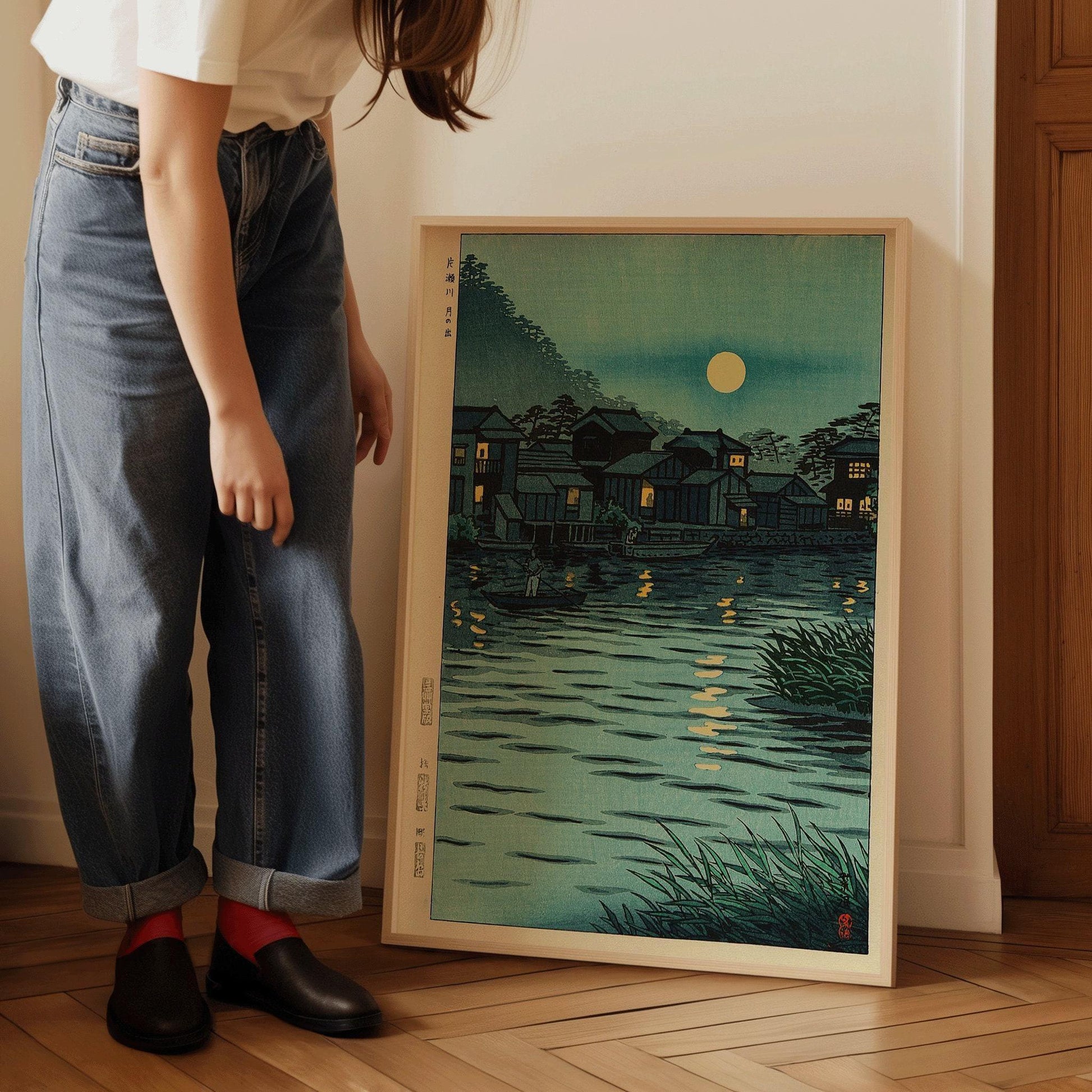 Estampe giclée « Lune montante » de Shiro Kasamatsu : art japonais de gravure sur bois