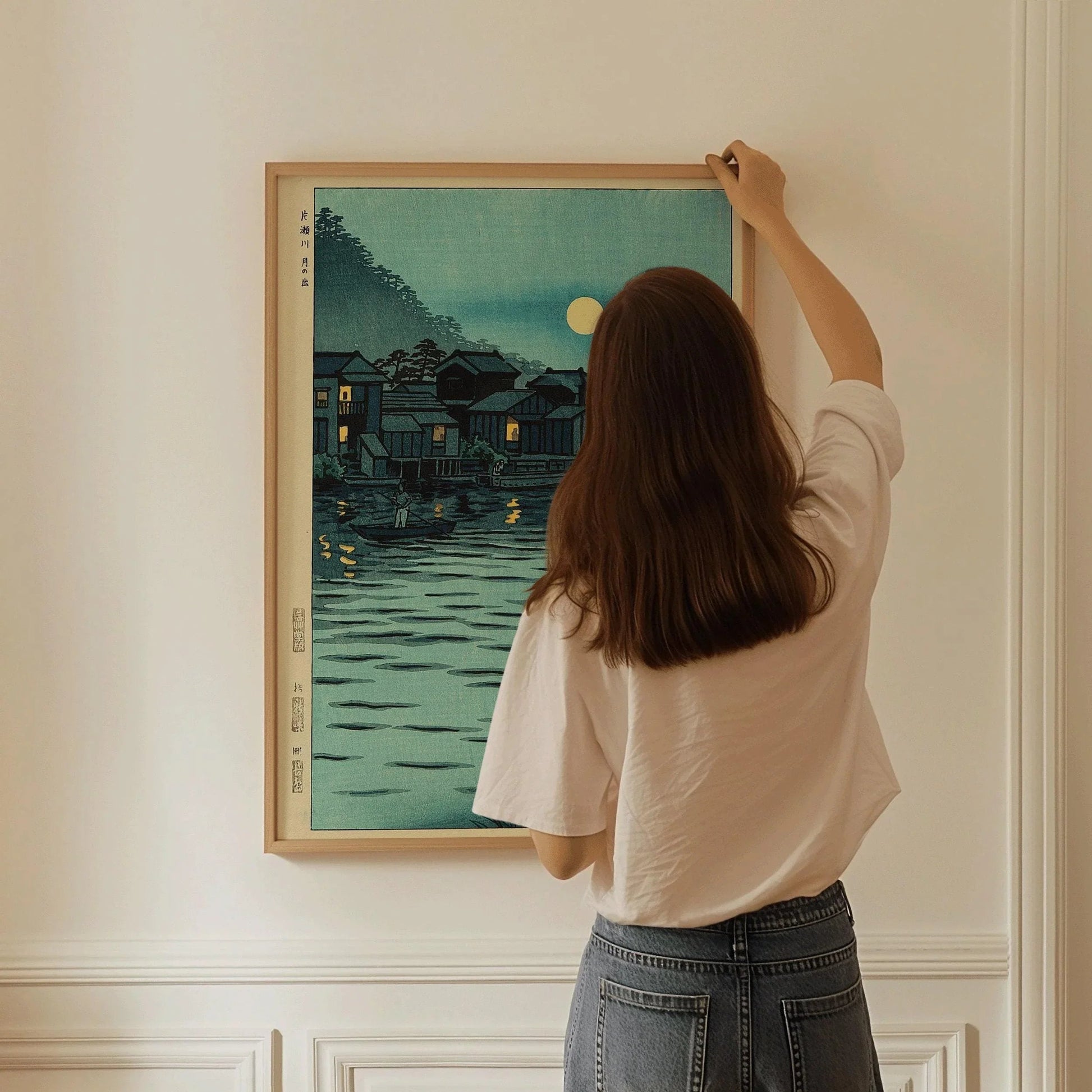 Estampe giclée « Lune montante » de Shiro Kasamatsu : art japonais de gravure sur bois