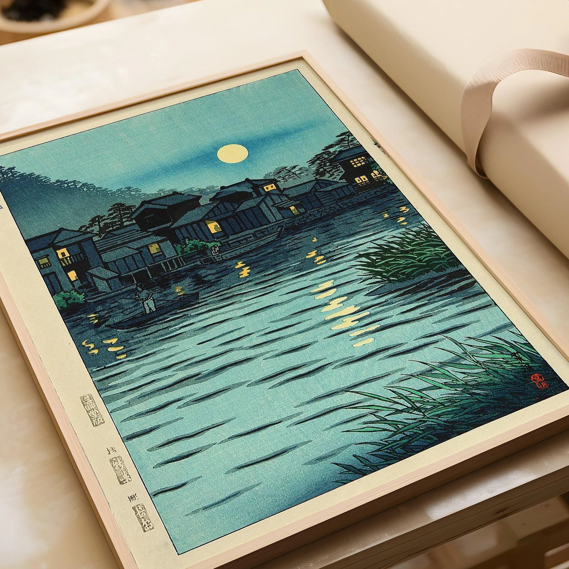 Estampe giclée « Lune montante » de Shiro Kasamatsu : art japonais de gravure sur bois