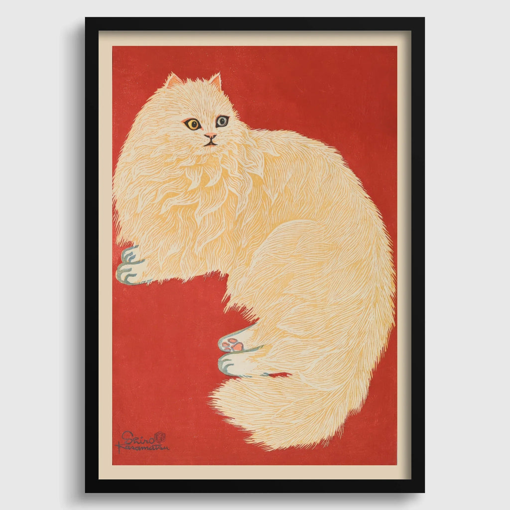 Shiro Kasamatsu - Le Chat Blanc : Estampe giclée d'art japonais vintage sur bois