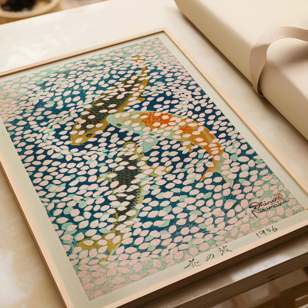 Shiro Kasamatsu - Vague de pétales, estampe giclée : art estampe japonaise ancienne sur bois