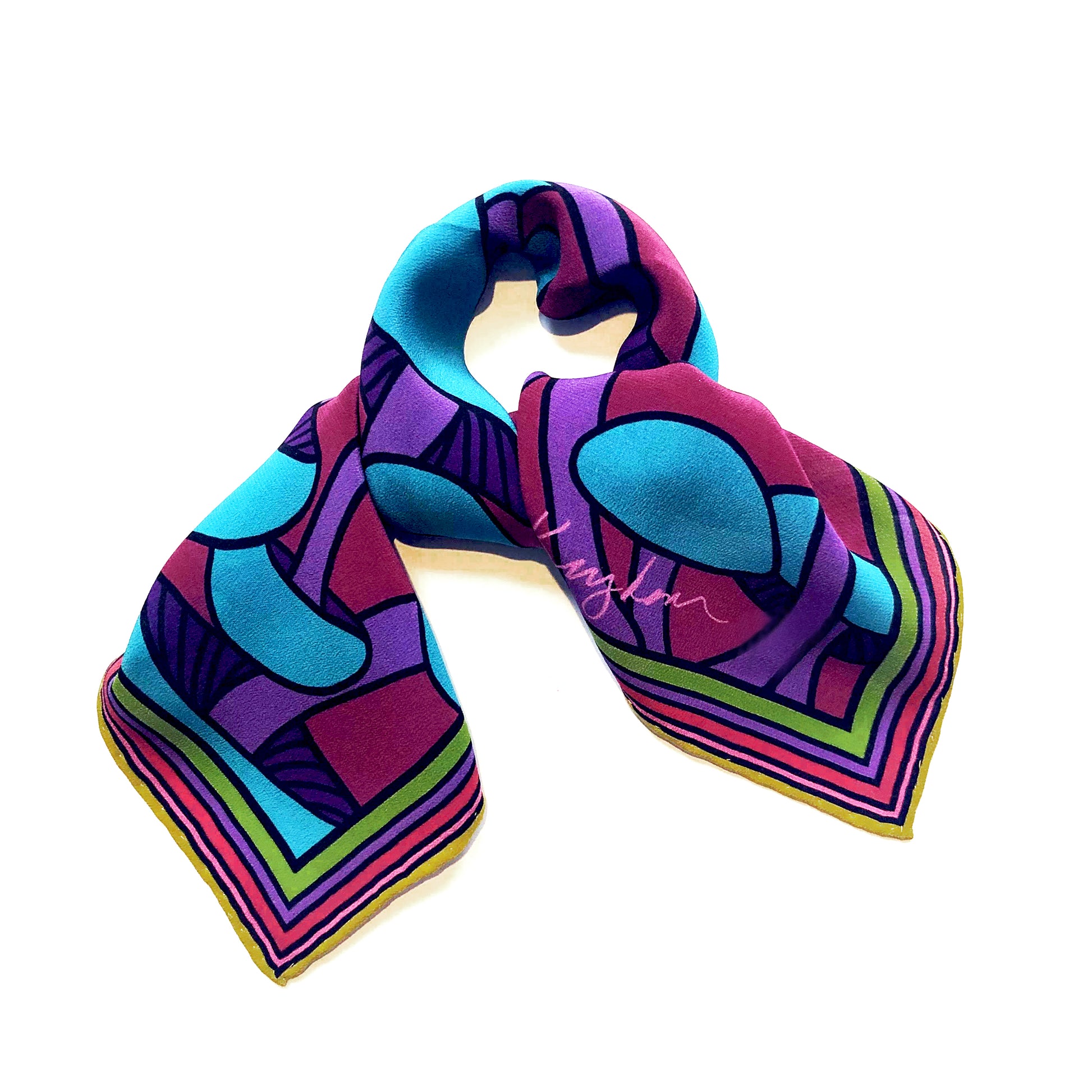 blue headed shroom garden silk scarf
